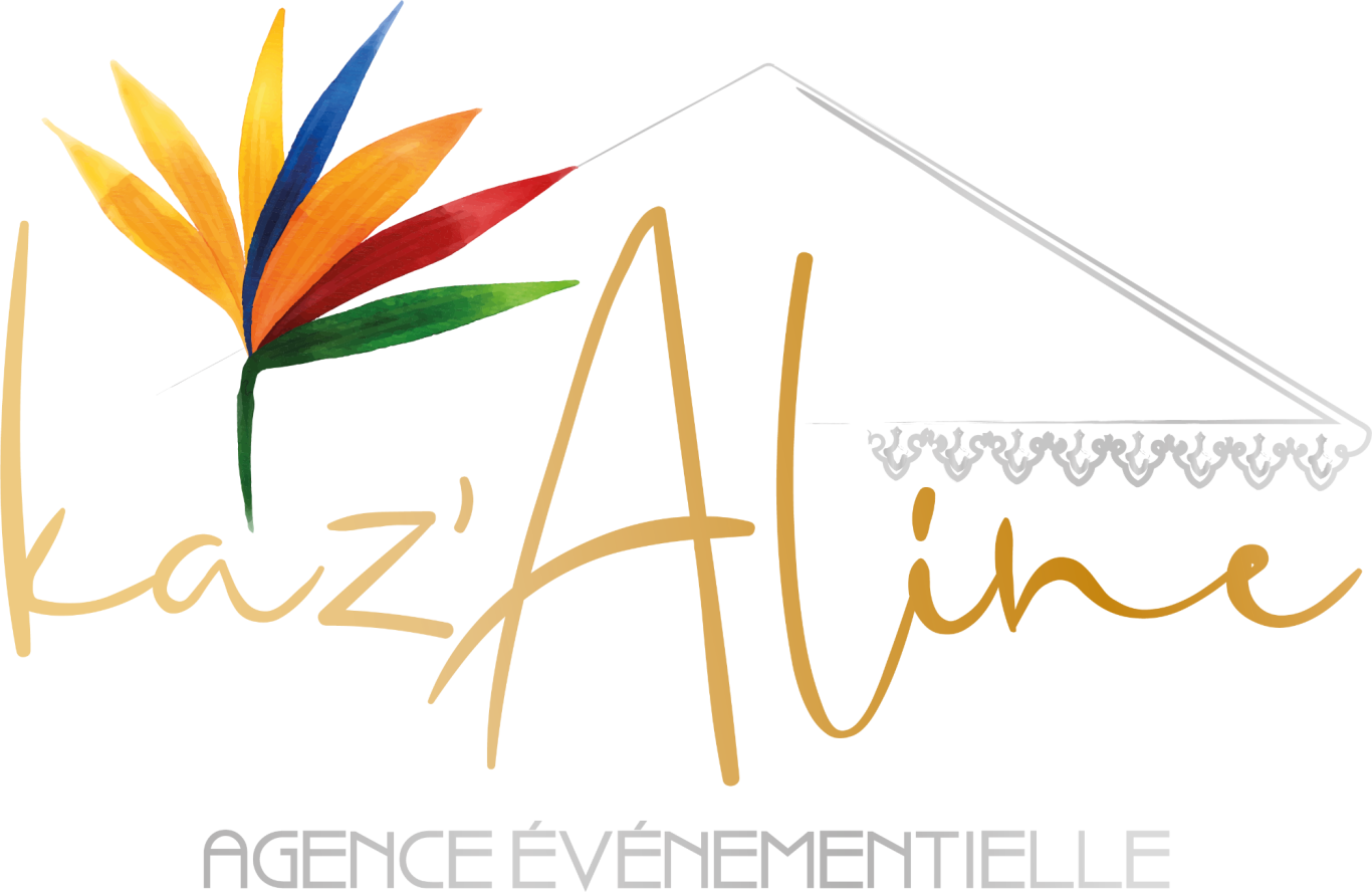 Logo de l'agence événementielle Kaz'Aline, avec une fleur stylisée colorée.